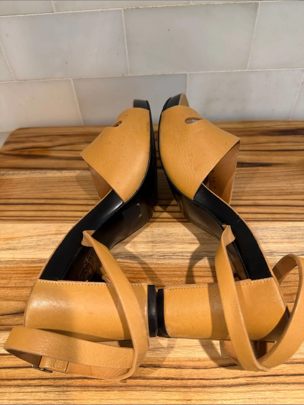 Robert Clergerie Tan Leather Strappy Ankle-Heel Sandals